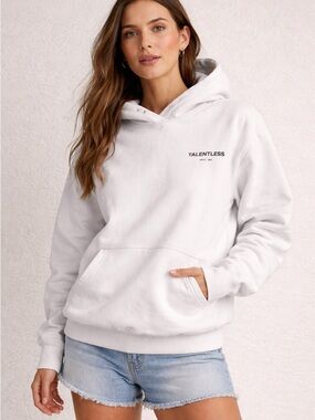 Talentless White Hoodie XS Oversized Logo Sweatshirt Pullover Streetwear Cozy